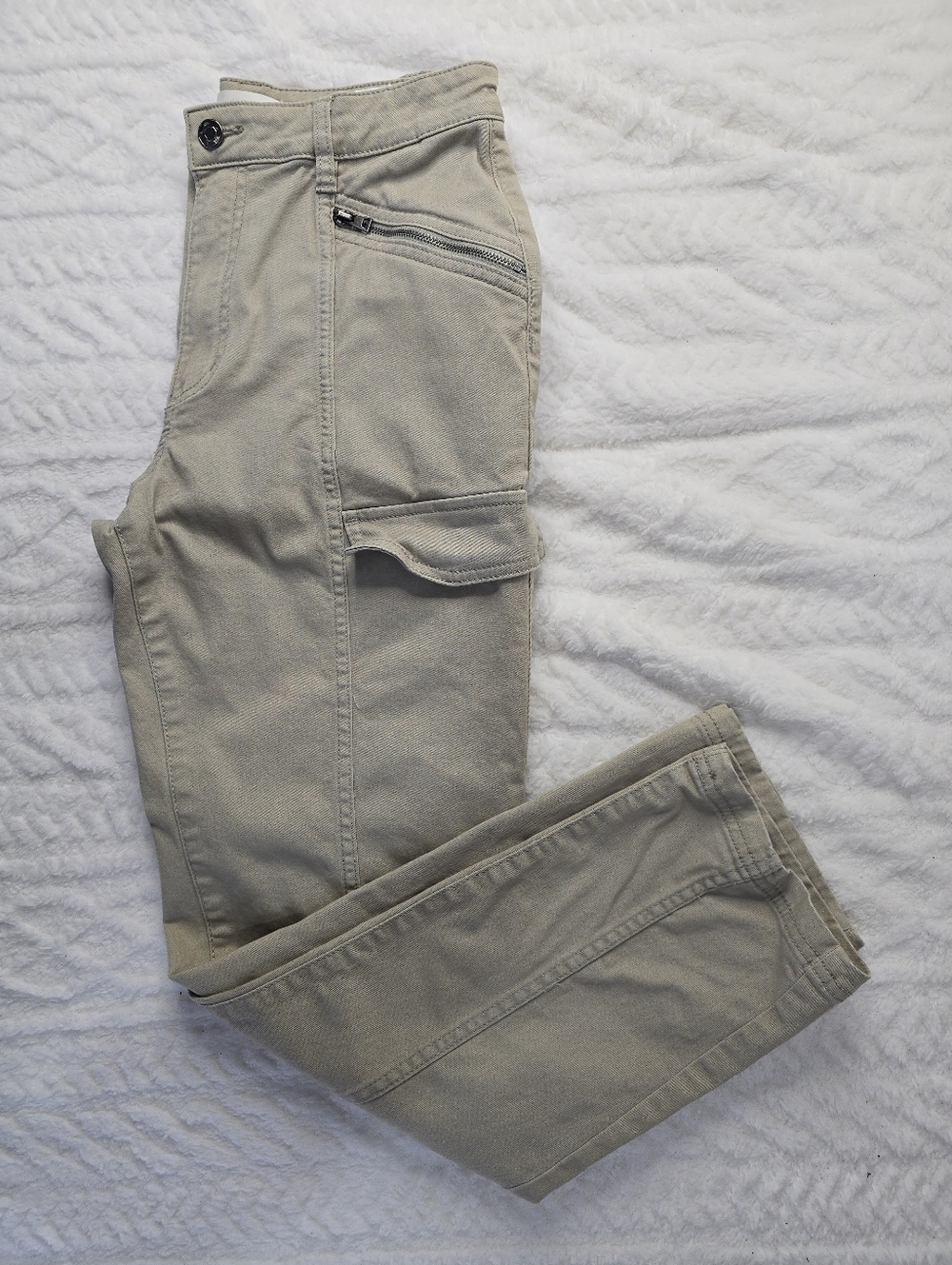 H&M Cargo Pants Beige Khaki High Rise Slim Leg Ankle Length Cotton Stretch 8